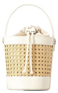 Rattan Bucket Bag for Women Straw Beach Bag Drawstring Crossbody Purse PU Leather Summer…