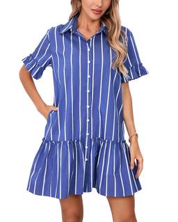 YEXPINE Women's 2026 Summer Casual Shirt Dress Drop Waist Ruffle Mini Dress with Pockets…