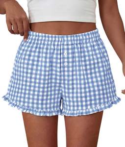 PRETTYGARDEN Womens Boxer Shorts Striped Gingham Ruffle Pajama Bottoms | Elastic Waist…