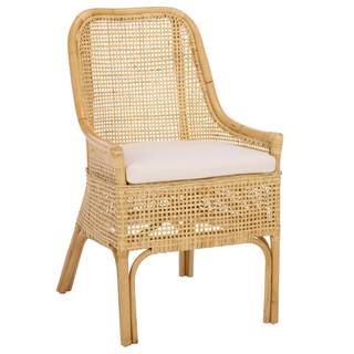 SAFAVIEH Furniture - Alina Dining Chair - Light Natural Rattan & White Cushion - Woven…