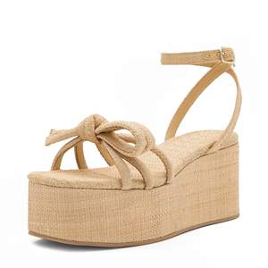 Raffia Platform Sandals for Women,Bow Ankle Strappy Espadrille Wedges Sandals Comfortable…