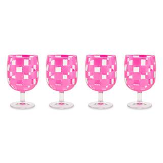 MACKENZIE-CHILDS Acrylic Water Goblet Set, Pink Check | Hand-applied design, stemmed…