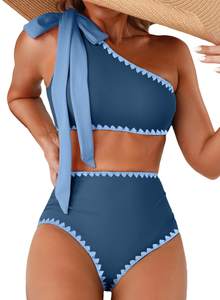 Herseas Womens One Bow Shoulder Bikini Sets Two Piece Ruched Swimsuits | Tummy control…