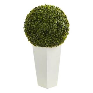 Nearly Natural 28in. Boxwood Topiary Ball Artificial Plant in White Tower Planter…