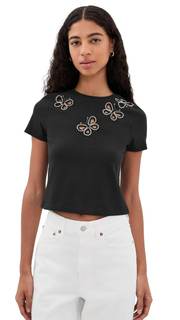 alice + olivia Women's Cindy Embellished Cropped Tee with Cutouts