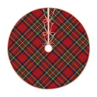 Royal Stewart Tartan Plaid Scottish Pattern Christmas Tree Skirt, Linen Xmas Tree Mat for…