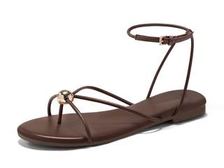 Coutgo Womens Strappy Flat Sandals Open Toe Flip Flops Sandals Ankle Strap Summer Beach…