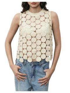 SHENHE Women's Sheer Tank Tops See Through Polka Dots Asymmetrical Top Summer Sleeveless…