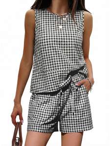 EXLURA Womens 100% Cotton Summer Two Piece Sets Tank Tops Matching Shorts | Striped…