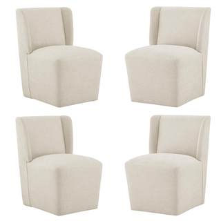 KISLOT Upholstered Dining Chairs Set of 4 with Casters, Cream Beige | Wingback Modern…