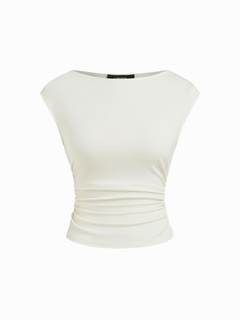 CIDER Boat Neck Tops for Women Sleeveless Ruched Crop Tank Tops | Slim Fit, Trendy Summer…