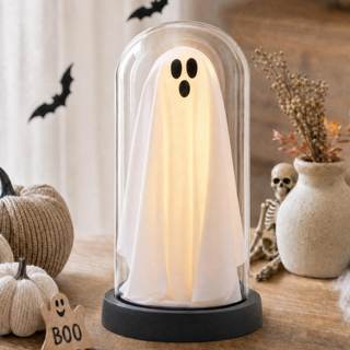 Halloween Decor-Halloween Decorations Indoor-Light Up Ghost in Glass Cloche | Cute Ghost…