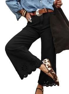 Sidefeel Womens Wide Leg Embroidered Jeans Stretchy Denim Pants | High Waisted Jeans With…