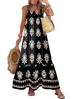 Dokotoo Women Summer Dresses Scoop Neck Ruffle Flowy Boho Maxi Dress | Spaghetti Strap…