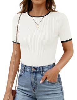 ZESICA Women's Summer Short Sleeve Business Casual Tops | Ribbed Knit, Slim Fit…