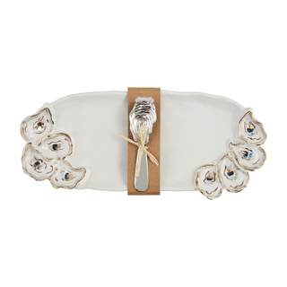 Mud Pie Layered Oyster Hostess Set; tray 6" x 14 1/2" | spreader 5 1/2"