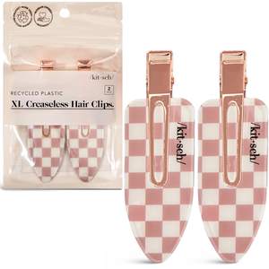 Kitsch Creaseless Hair Clips for Women - Checkered Terracotta, 2pcs | No Crease, No Bend…