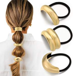 3PCS Gold Hair Ties, Metal Hair Ties for Thick Hair, Elegant Durable Geometric Design…
