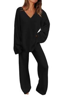 PRETTYGARDEN Lounge Sets for Women 2 Piece Pajama Set | Fuzzy Chunky Knit Sweater…