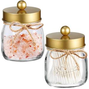 SheeChung 2 Pack Glass Mason Jar Qtip Holder, Gold Stainless Steel Lids Gold-2 Pack