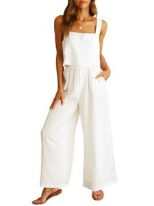ANRABESS Women's 2 Piece Outfits Linen Pants Jumpsuit Matching Lounge Set Casual Summer…