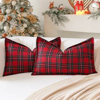 OTOSTAR Pack of 2 Christmas Scottish Plaid Throw Pillow Covers Decorative Check Tartan…