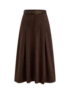 CIDER Womens Faux Suede Maxi Skirts Pleated High Waist A-Line Skirt with Belt Vintage…