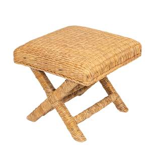 Creative Co-Op Woven Water Hyacinth and Wood Stool, Brown Water Hyacinth Stool