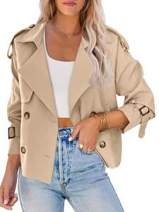 Saodimallsu Women Crop Double Breasted Trench Coat Short Cropped Jacket | Raglan…