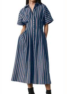 chouyatou Women's Contrast Color Striped Shirt Dress Pleated Button Down Maxi Long Tunic…