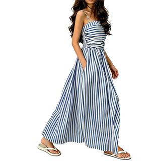 Women's Striped Maxi Dress Spaghetti Strap Back Smocked Flowy Swing Beach Sundress Medium…