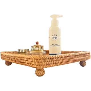 i-lan 12.5" Square Rattan Pedestal Serving Basket, Footed Wicker Bread & Fruit Bowl, 1"…