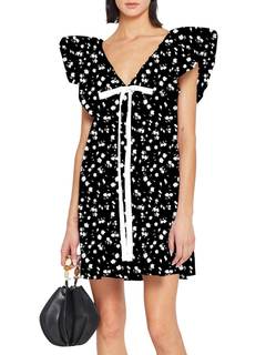 Women's Floral Mini Dress Ruffle Sleeve V Neck Bow Tie Babydoll Dress | Lightweight feel…