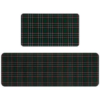 Dunzy 2 Pcs Tartan Christmas Kitchen Mats Tartan Plaid Christmas Decoration Waterproof…