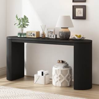 WILLIAMSPACE 59.2" Curved Console Table with Unique Vertical Stripe Design, Modern Wooden…