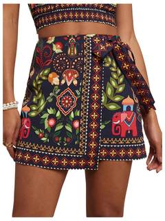 MakeMeChic Women's Summer Boho Wrap Mini Skirt Beach Vacation Short Skirts X-Small Boho…