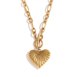 Chunky Gold Heart Necklace for Women, 18K Gold Plated Puffy Heart Pendant with Thick…