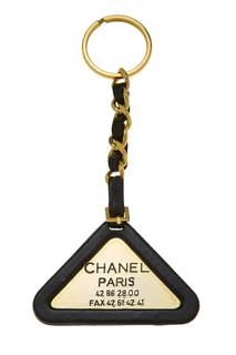 Pre-loved Gold & Black Leather Triangle Bag Charm, Black