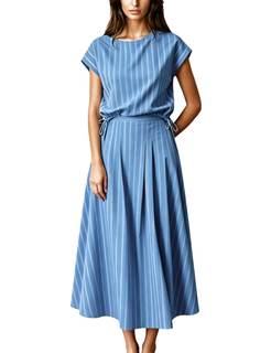 Wanzetaly Women's Summer Striped 2 Piece Skirt Sets Cap Sleeve Top Maxi Dress Matching…