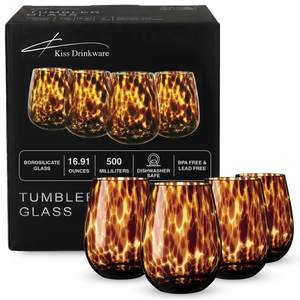 Joseph Sedgh Collection Tortoise Shell Stemless Wine & Water Glass Set of 4 – 16.91 oz…