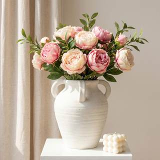 Rustic White Ceramic Vase, Wide Mouth Terracotta, Antique Decorative Flower Vase with 4…
