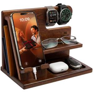TESLYAR Wood Phone Docking Station for Men - Desktop or Nightstand Organizer - Birthday…