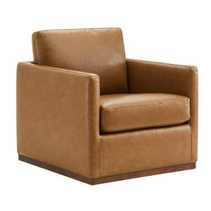 CHITA Faux Leather Swivel Accent Chair, Fully Assembled, Saddle Brown | Leather Arm Chair…
