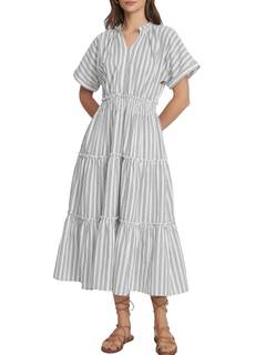 Women's Striped Summer Midi Dress Short Sleeve V Neck A line Maxi Long Dresses Ruffle…