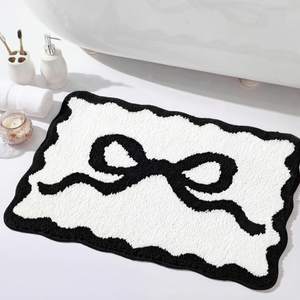 Tinideya Black Bow Bathroom Rug 16" x 24" Scalloped Bow Bath Mat Non Slip Cute Coquette…