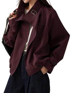 Megfie Jackets for Women Trendy Vintage Trench Coat Turtleneck Crop Jackets with Pockets…