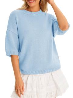 Cicy Bell Womens Short Sleeve Sweaters Crew Neck Knit Pullover Tops | Oversized Top,Loose…
