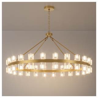 48 Inch Gold Wagon Wheel Chandelier with Crystal Shade, 48 Lights, Modern Farmhouse…