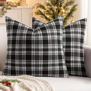 MIULEE Fall Scottish Tartan Plaid Pillow Covers 16x16 Black and White | Set of 2…
