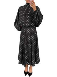 Wenrine Womens 2 Piece Outfits Polka Dots Elegant Tie Fall Maxi Skirt Sets | polka…